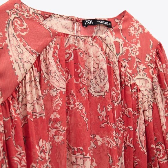 ZARA Chiffon Blouse Floral Print Balloon Sleeves New - Picture 3 of 9